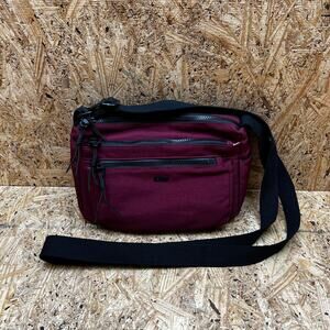 Etidy Nylon Burgundy Black Multi-Pocket Single Strap Handbag Purse